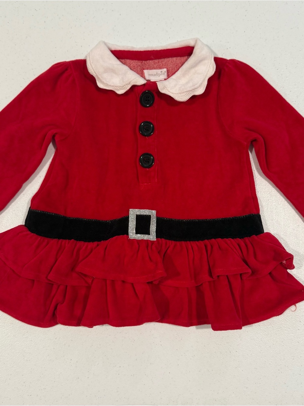 Mud Pie Red Velvet Holiday Dress with White Collar and Black Belt